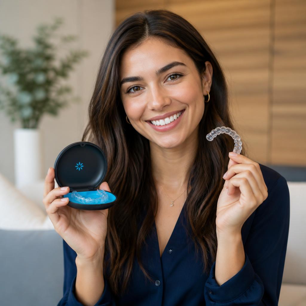 Happy patient smiling with Invisalign